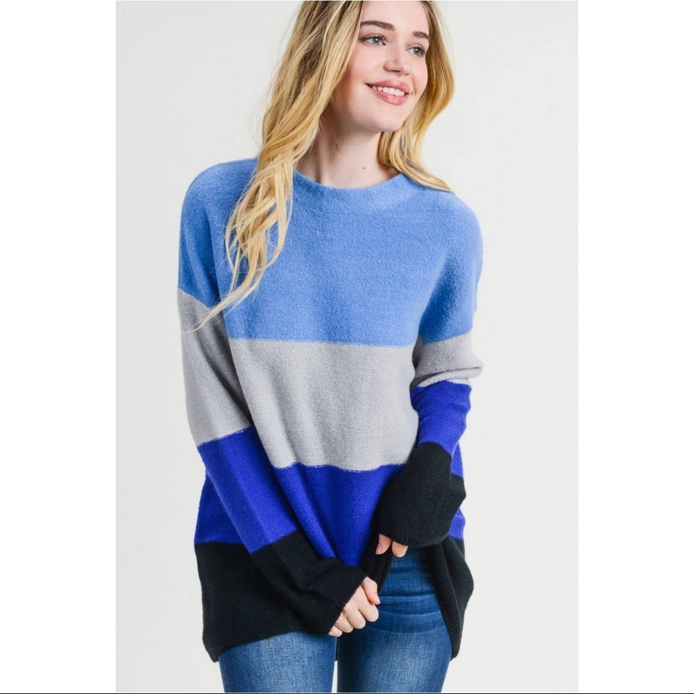 Colorblock Mock Neck Oversized Sweater